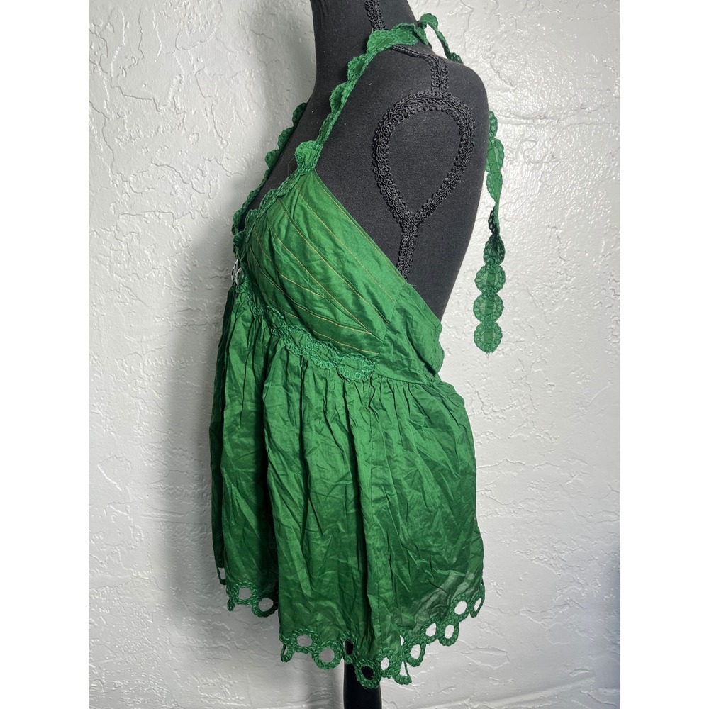 Moda International Green Y2K Boho Halter Babydoll Tunic Top Size S - Picture 2 of 7